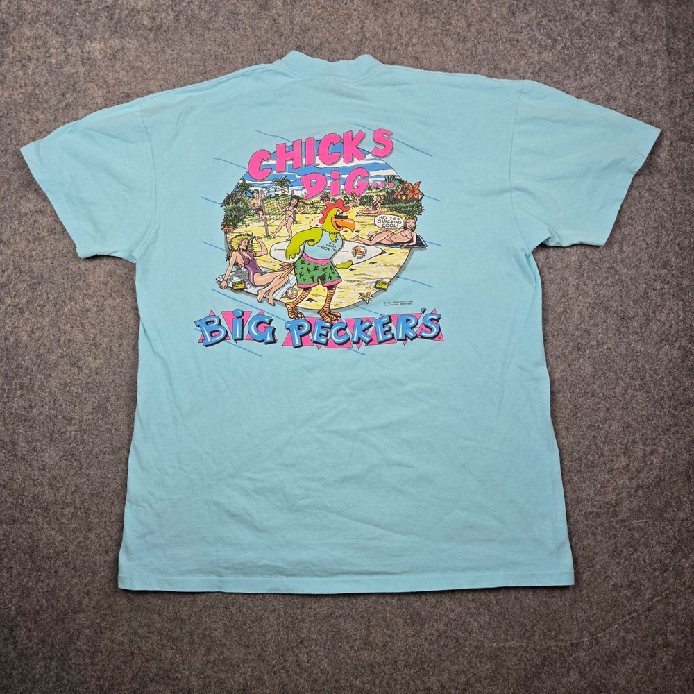 Vintage Stedman T Shirt Mens XL Blue Chicks Dig Big Peckers   80s USA Comedy